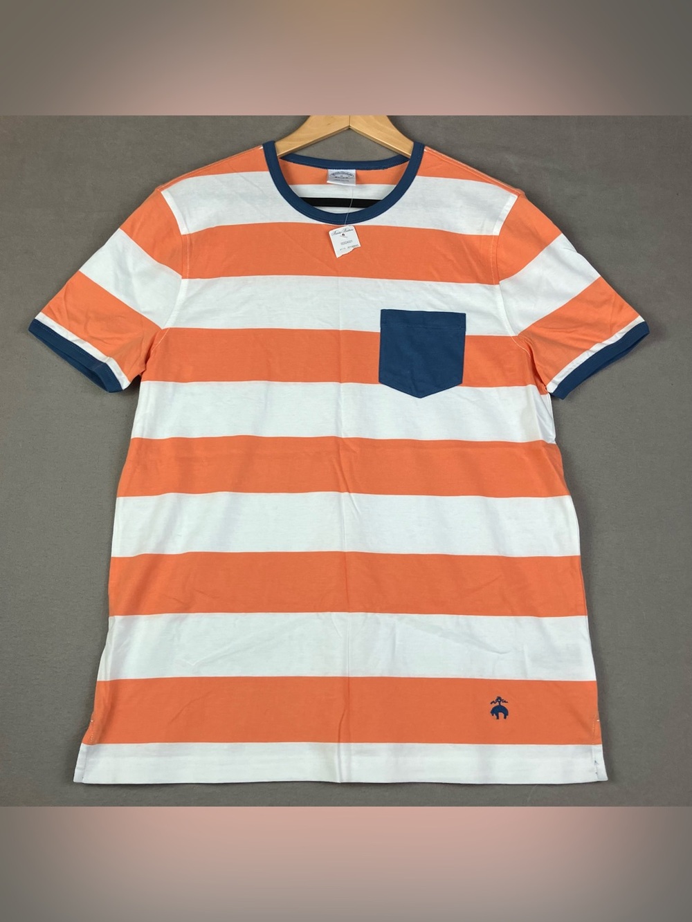 Brooks Brothers Men’s Sz M Striped Short Sleeve Pocket T Shirt Orange White NWT.